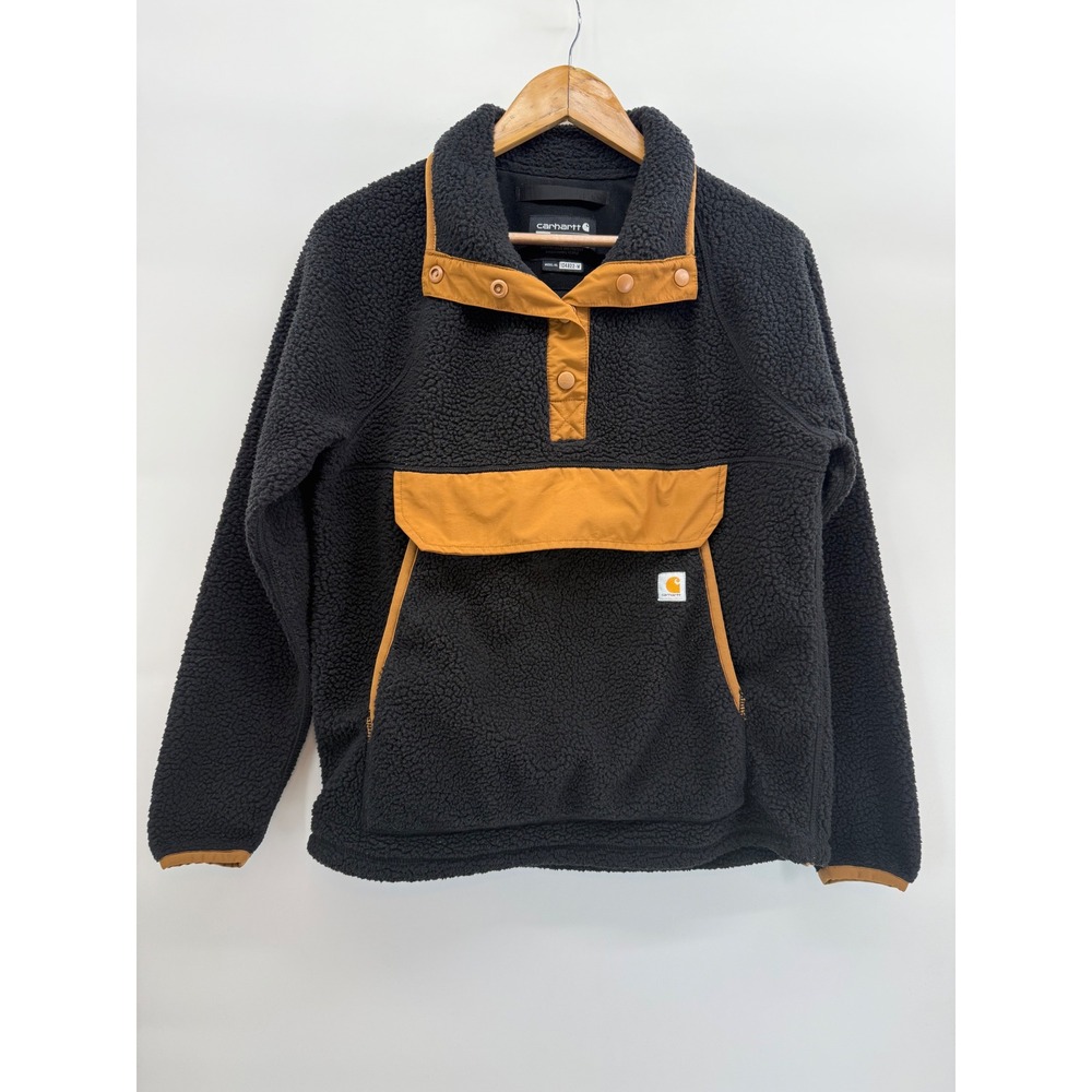 Carhartt Womens Sherpa Fleece Pullover Black Brown 104922-W Relaxed Fit Small